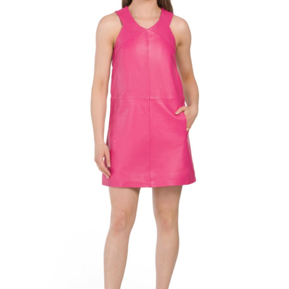 Bod and Christensen Pink leather Berry Fuchsia Shift Dress Size 6 NWT BARBIE